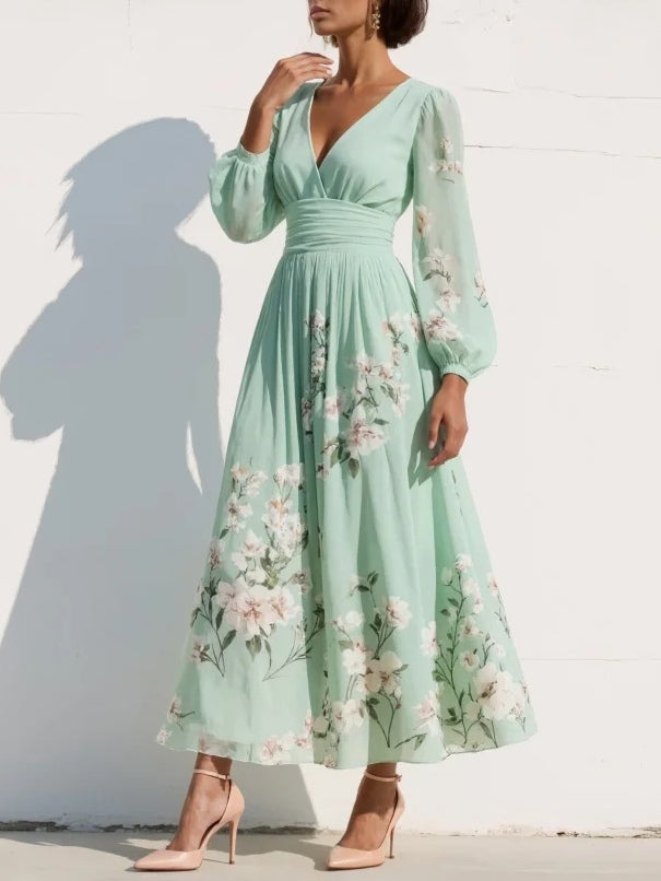 Klára – Elegantní šifonové midi šaty s květinovou výšivkou